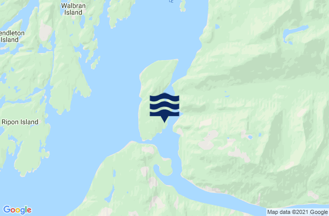 Mapa da tábua de marés em Drainey Inlet, Canada