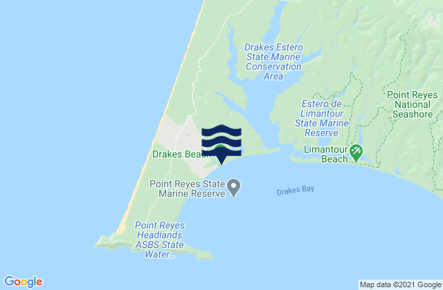Mapa da tábua de marés em Drakes Beach, United States
