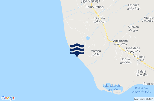 Mapa da tábua de marés em Dranda, Georgia