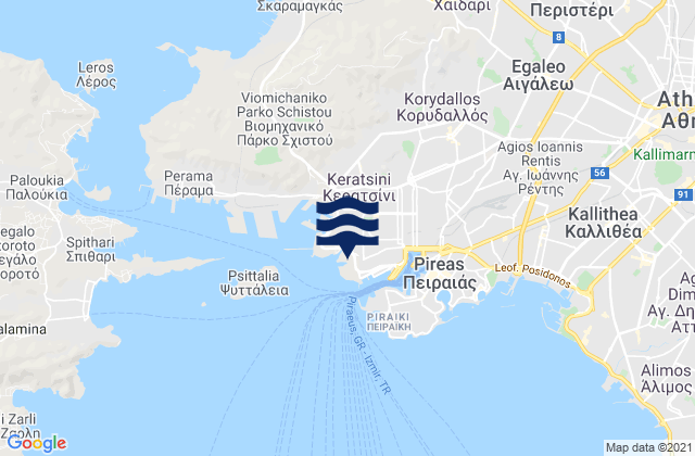 Mapa da tábua de marés em Drapetsóna, Greece