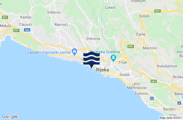 Mapa da tábua de marés em Drenova, Croatia