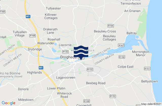 Mapa da tábua de marés em Drogheda, Ireland