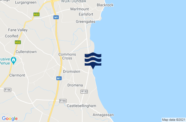 Mapa da tábua de marés em Dromiskin, Ireland