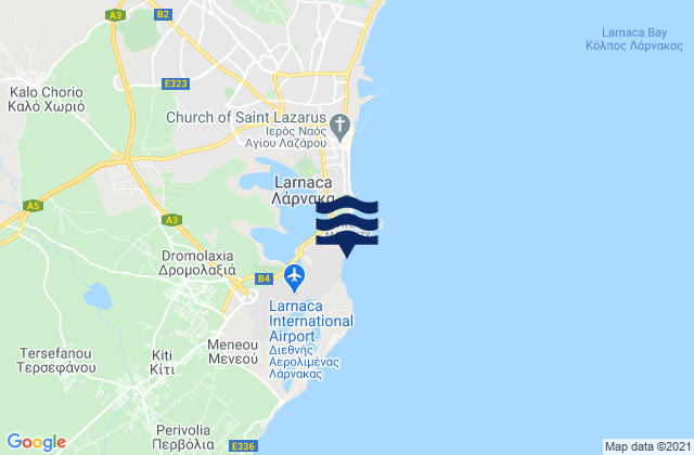 Mapa da tábua de marés em Dromolaxiá, Cyprus
