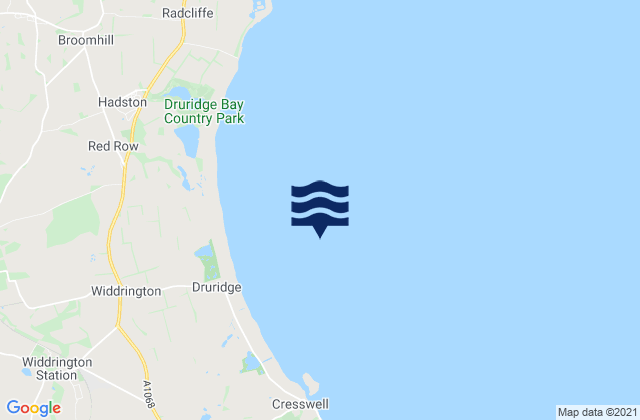 Mapa da tábua de marés em Druridge Bay, United Kingdom