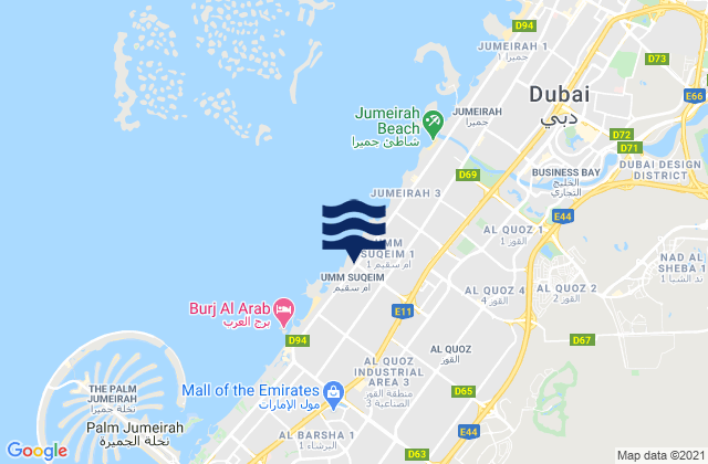 Mapa da tábua de marés em Dubai, United Arab Emirates