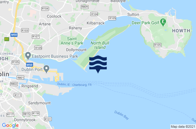 Mapa da tábua de marés em Dublin Bar, Ireland