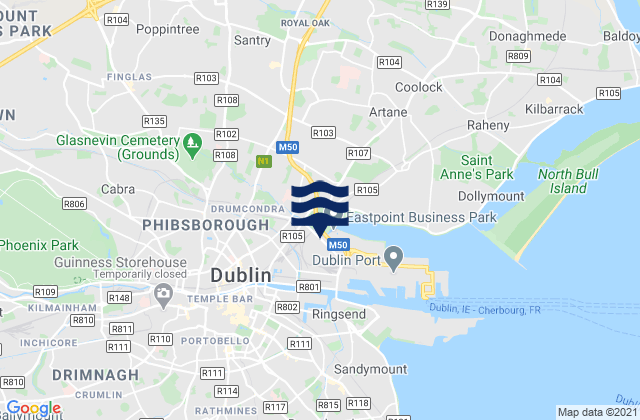 Mapa da tábua de marés em Dublin City, Ireland