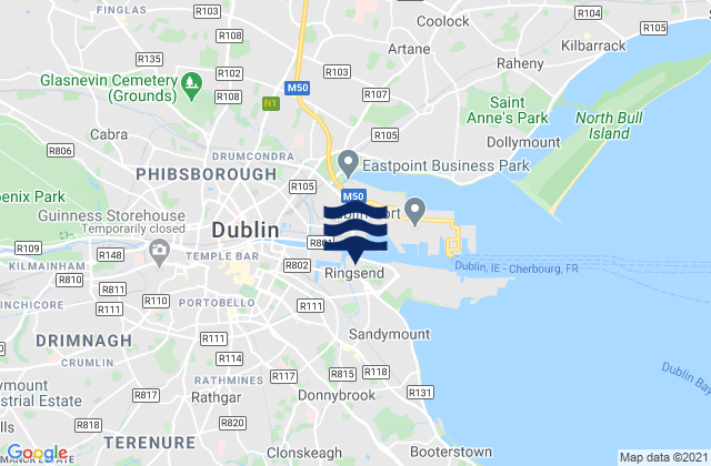 Mapa da tábua de marés em Dublin, Ireland
