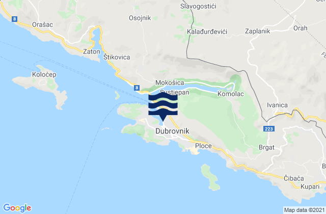 Mapa da tábua de marés em Dubrovačko-Neretvanska Županija, Croatia