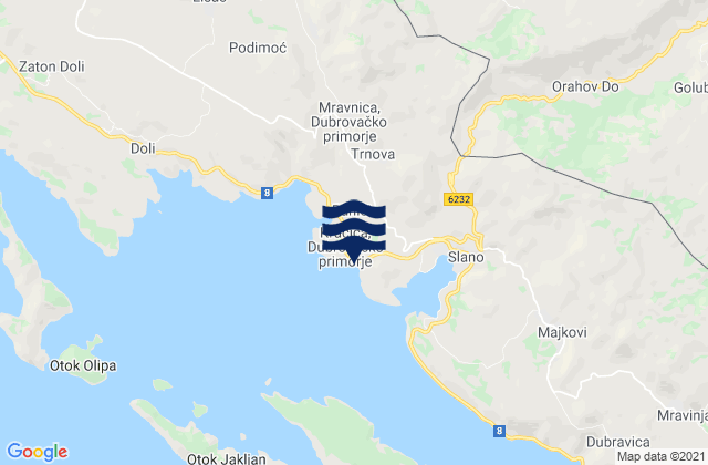 Mapa da tábua de marés em Dubrovačko primorje, Croatia