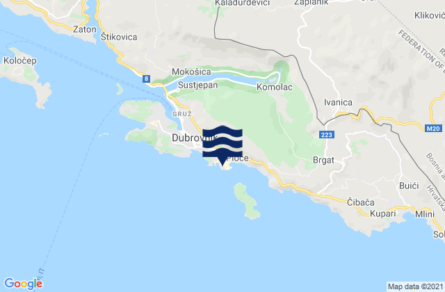 Mapa da tábua de marés em Dubrovnik, Croatia