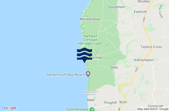 Mapa da tábua de marés em Duckpool Beach, United Kingdom