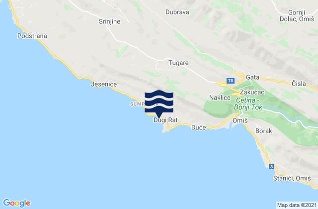 Mapa da tábua de marés em Dugi Rat, Croatia
