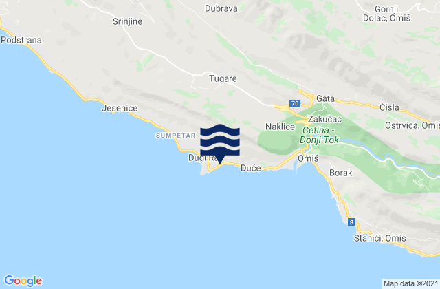 Mapa da tábua de marés em Dugi Rat Općina, Croatia