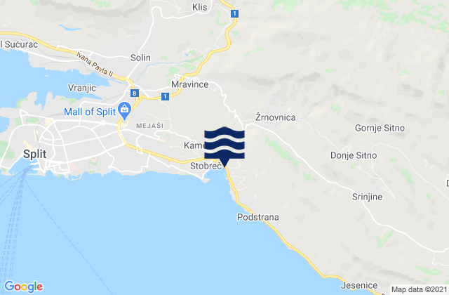 Mapa da tábua de marés em Dugopolje, Croatia