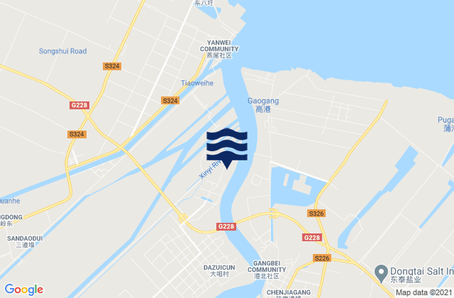 Mapa da tábua de marés em Duigougang, China