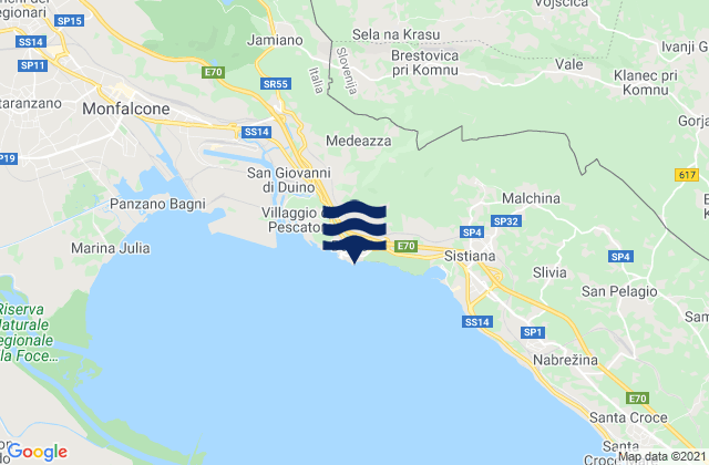 Mapa da tábua de marés em Duino, Italy