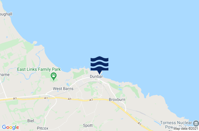 Mapa da tábua de marés em Dunbar East Beach, United Kingdom
