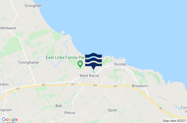 Mapa da tábua de marés em Dunbar/Belhaven Bay, United Kingdom