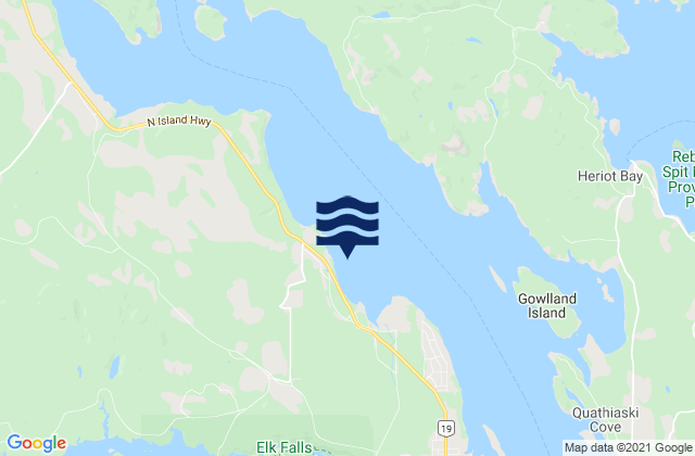 Mapa da tábua de marés em Duncan Bay, Canada