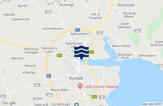 Mapa da tábua de marés em Dundalk, Ireland