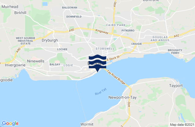 Mapa da tábua de marés em Dundee, United Kingdom