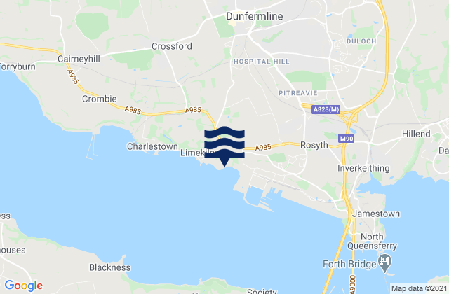 Mapa da tábua de marés em Dunfermline, United Kingdom