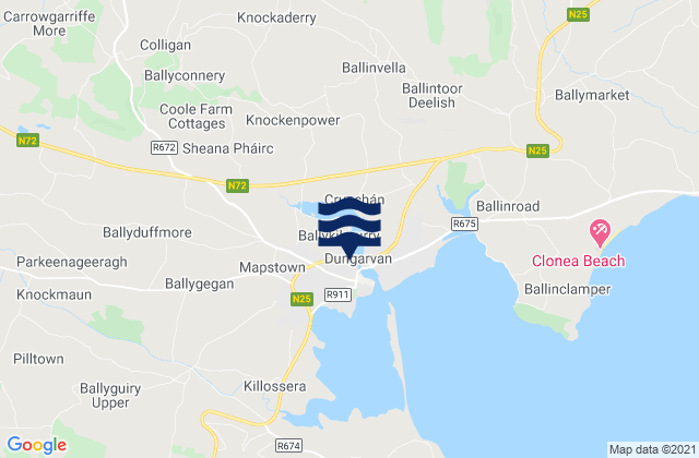Mapa da tábua de marés em Dungarvan, Ireland