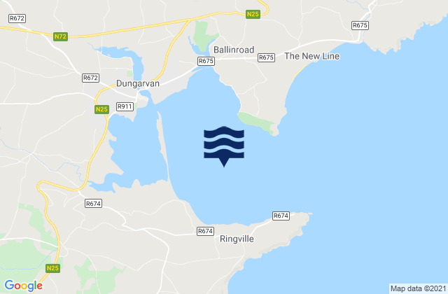 Mapa da tábua de marés em Dungarvan Harbour, Ireland