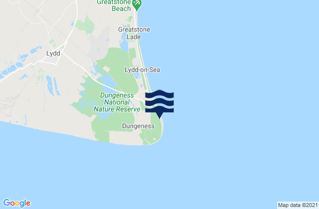 Mapa da tábua de marés em Dungeness Beach, United Kingdom
