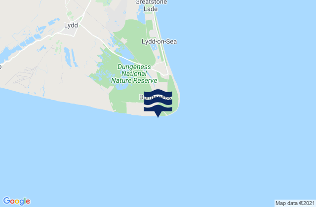 Mapa da tábua de marés em Dungeness, United Kingdom