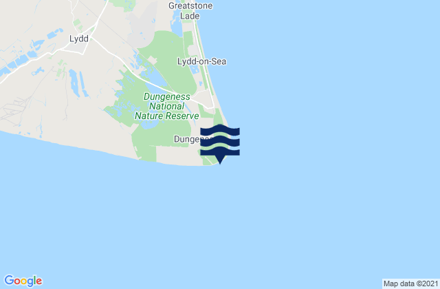 Mapa da tábua de marés em Dungeness Lighthouse, United Kingdom