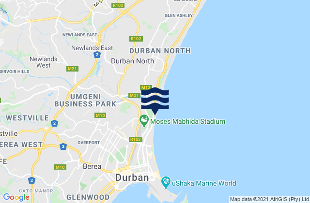Mapa da tábua de marés em Dungeons, South Africa