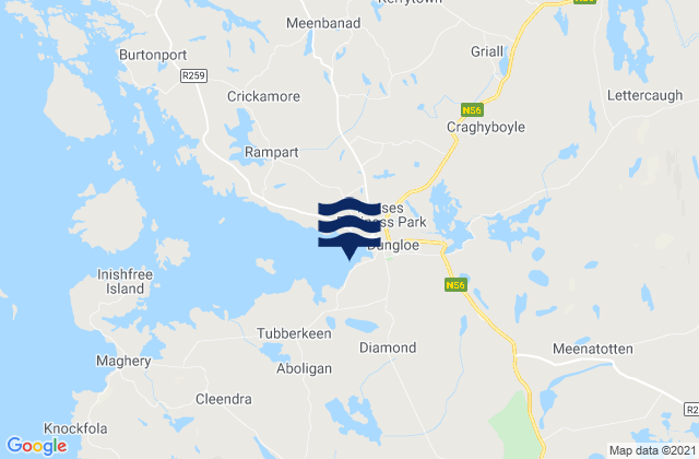 Mapa da tábua de marés em Dungloe, Ireland