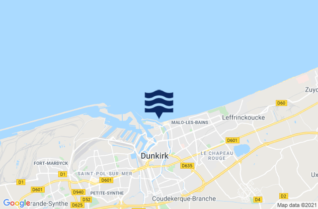 Mapa da tábua de marés em Dunkerque, France