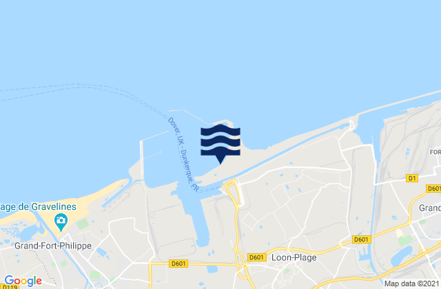 Mapa da tábua de marés em Dunkerque Port Ouest, France