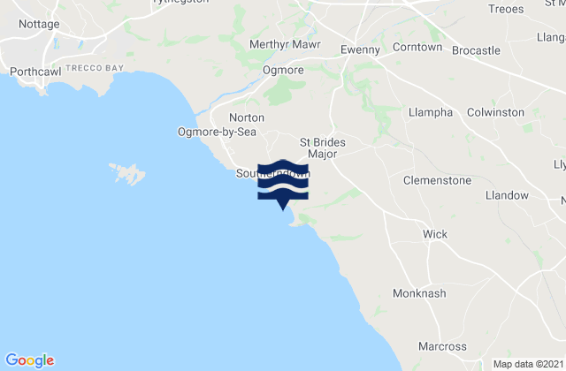 Mapa da tábua de marés em Dunraven Bay Beach, United Kingdom