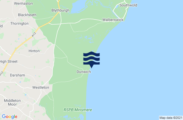Mapa da tábua de marés em Dunwich Beach, United Kingdom