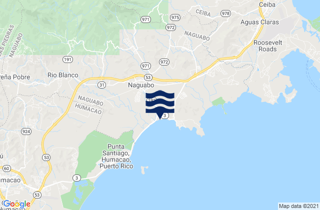 Mapa da tábua de marés em Duque, Puerto Rico