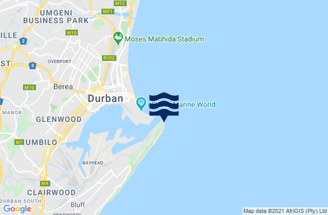 Mapa da tábua de marés em Durban Bluff Lighthouse, South Africa