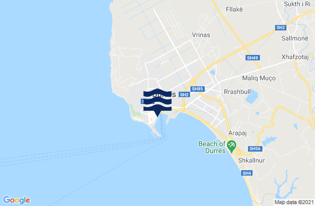 Mapa da tábua de marés em Durrës District, Albania