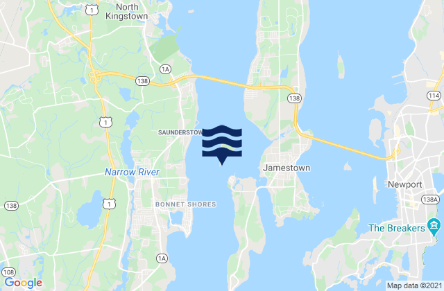 Mapa da tábua de marés em Dutch Island and Beaver Head between, United States
