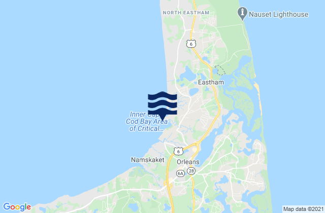 Mapa da tábua de marés em Dyer Prince Eastham, United States