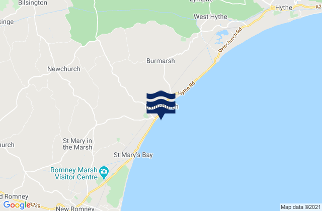 Mapa da tábua de marés em Dymchurch Beach, United Kingdom