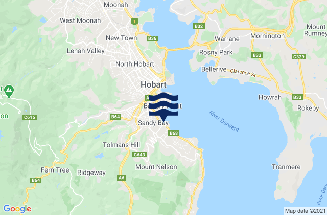 Mapa da tábua de marés em Dynnyrne, Australia