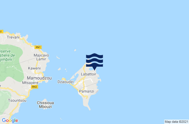 Mapa da tábua de marés em Dzaoudzi, Mayotte