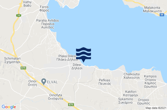 Mapa da tábua de marés em Dílesi, Greece