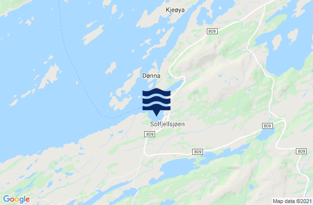 Mapa da tábua de marés em Dønna, Norway