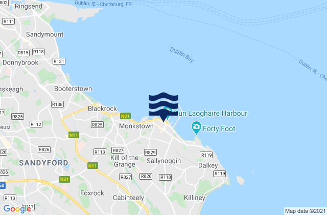 Mapa da tábua de marés em Dún Laoghaire, Ireland